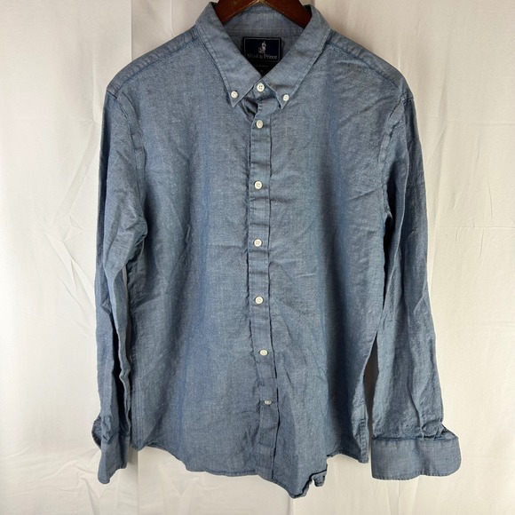 Wool and Prince Button Down Shirt Blue Chambray Regular Fit Mens XL Long Sleeve - Picture 1 of 10